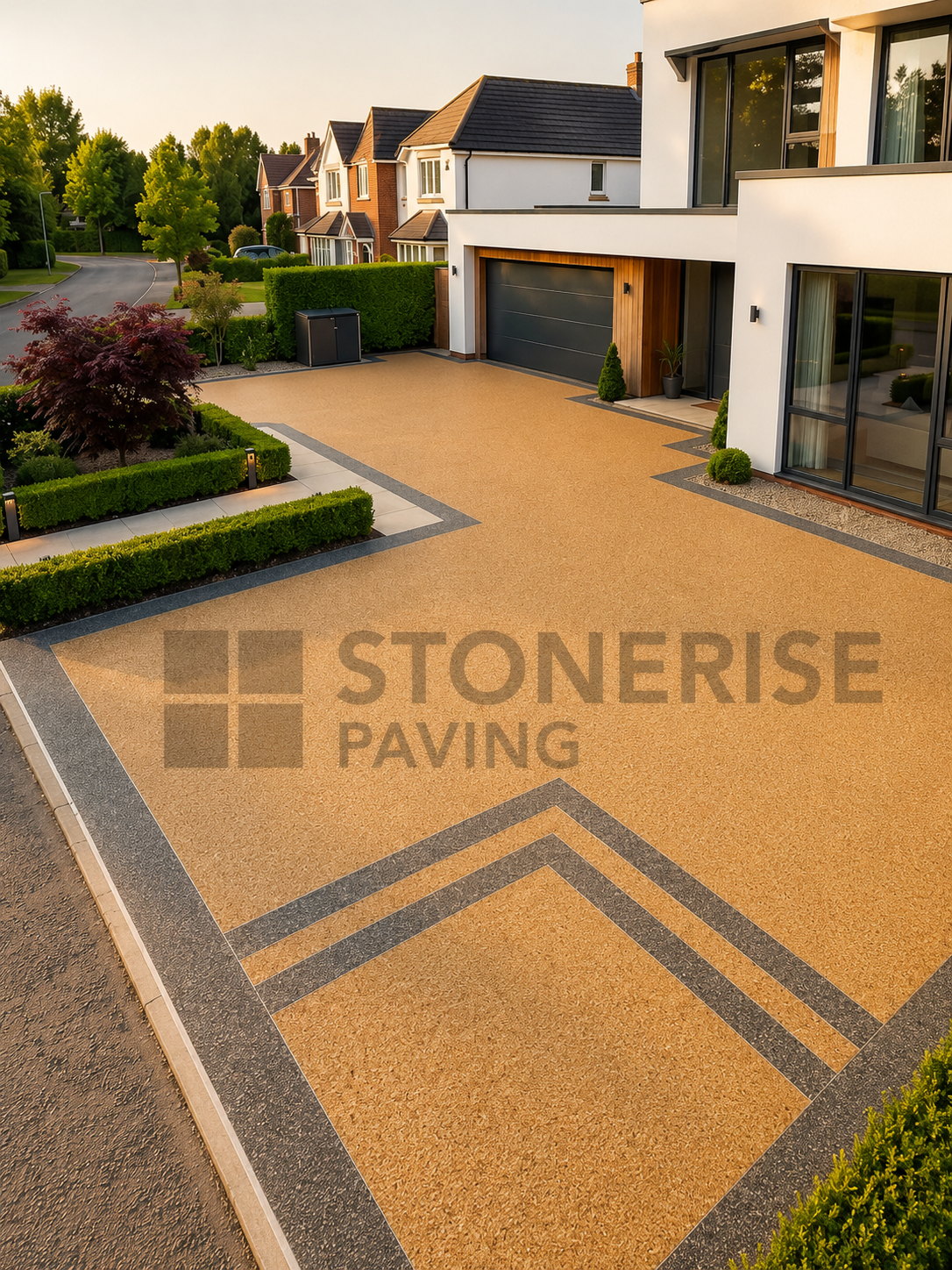 Resin overlay driveway laid on suitable existing tarmac