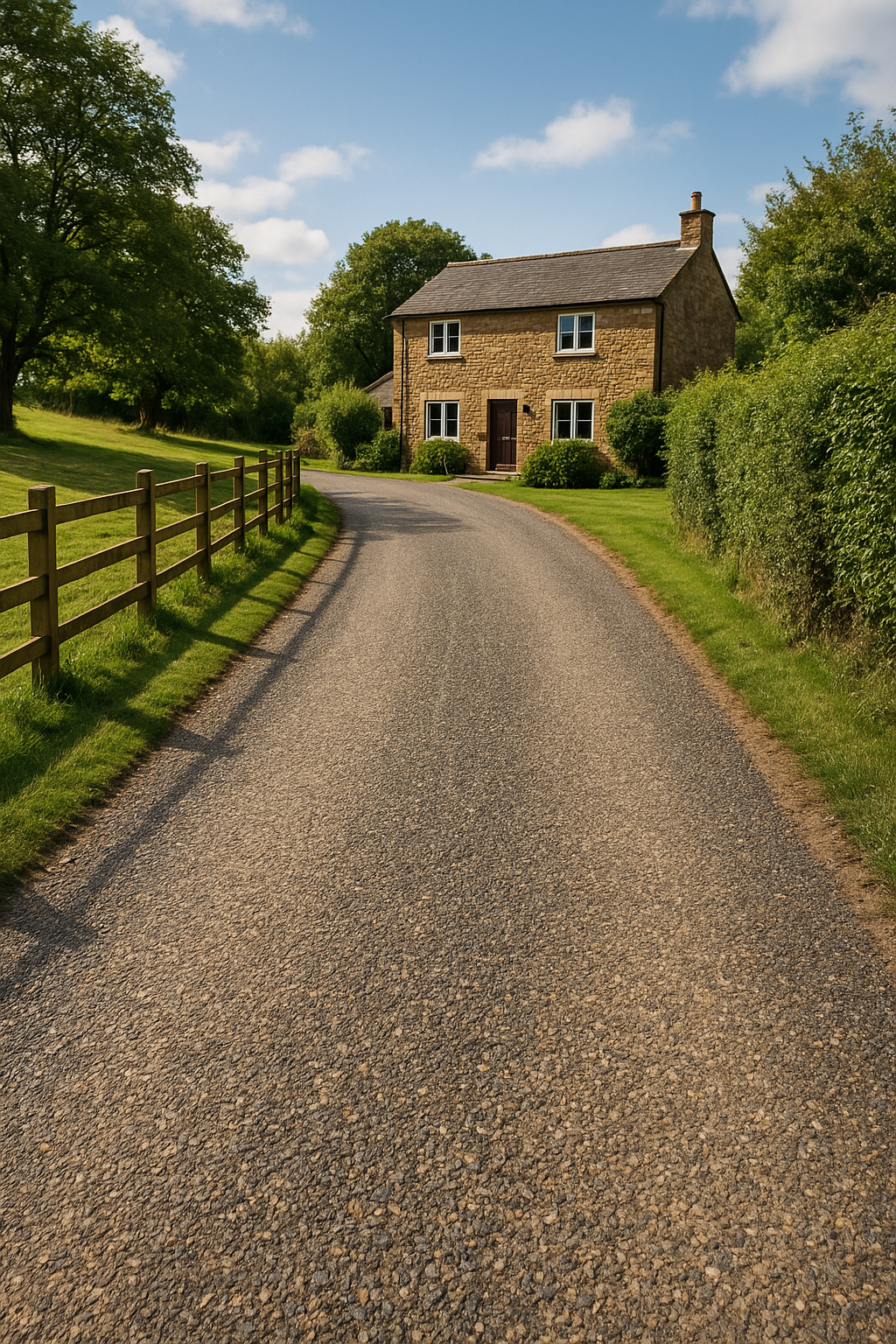 Budget-friendly tar and chip driveway overlay on a rural drive